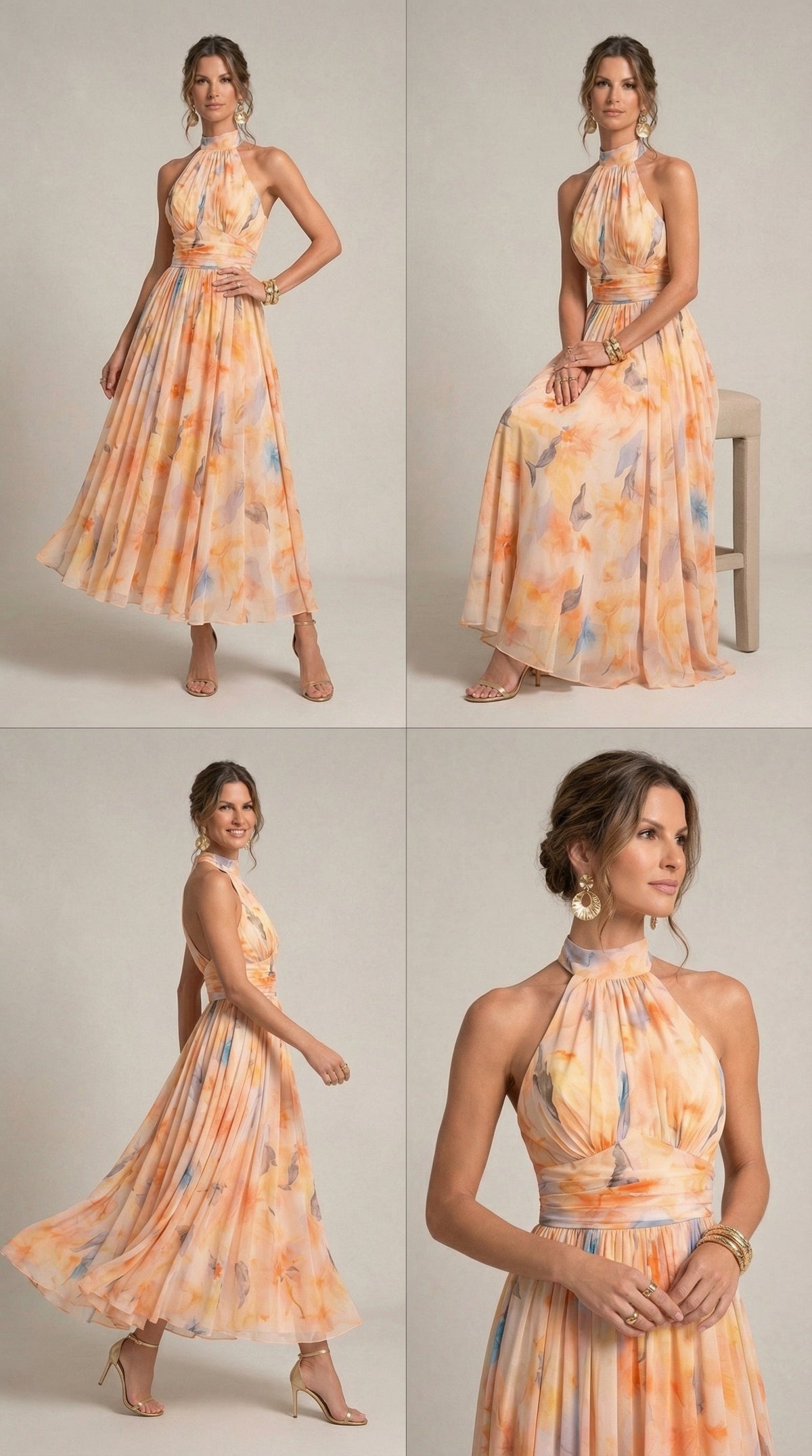 Estella | Watercolour Print Halter Dress