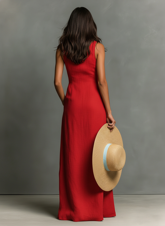 Minimalist Sleeveless Linen Maxi Shirt Dress