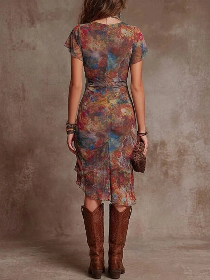 Livia – Watercolour V-Neck Midi Dress