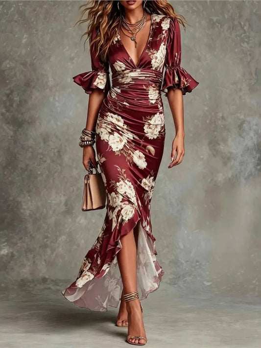 Valeria – Flutter Sleeve Wrap Maxi Dress