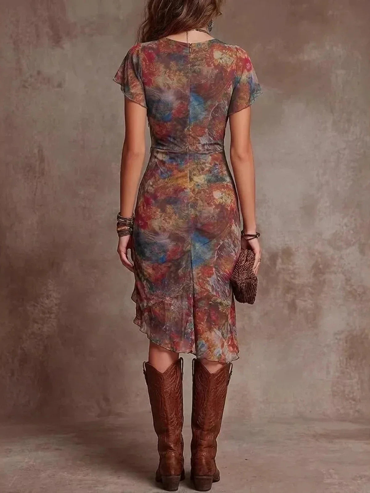 Livia – Watercolour V-Neck Midi Dress