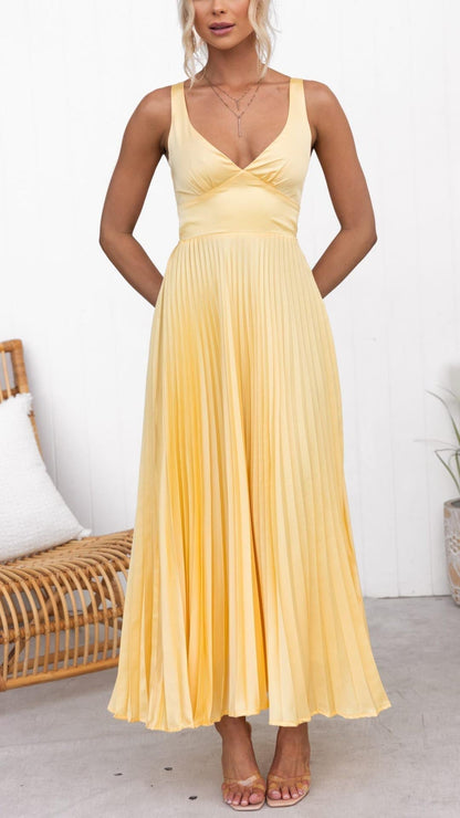 Malka – Pleated V-Neck Maxi Dress