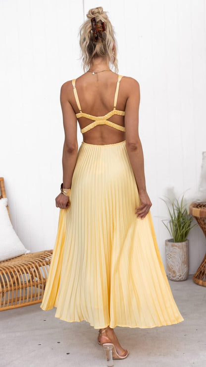 Malka – Pleated V-Neck Maxi Dress