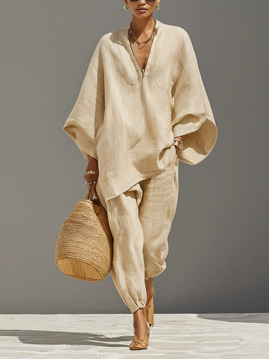 Arianna | Light Khaki Asymmetric Top & Jogger Set