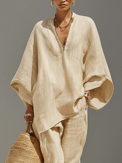 Arianna | Light Khaki Asymmetric Top & Jogger Set