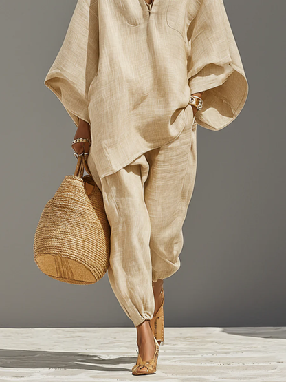 Arianna | Light Khaki Asymmetric Top & Jogger Set