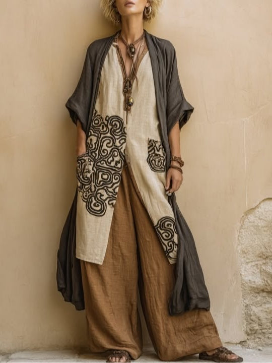Giulia | Grey & Brown Tribal Print Three-Piece Set
