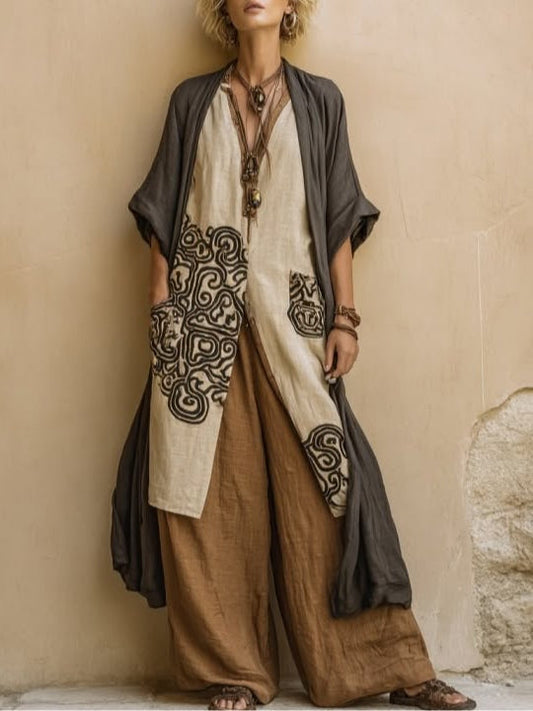 Giulia | Grey & Brown Tribal Print Three-Piece Set