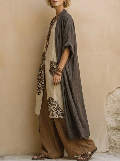 Giulia | Grey & Brown Tribal Print Three-Piece Set