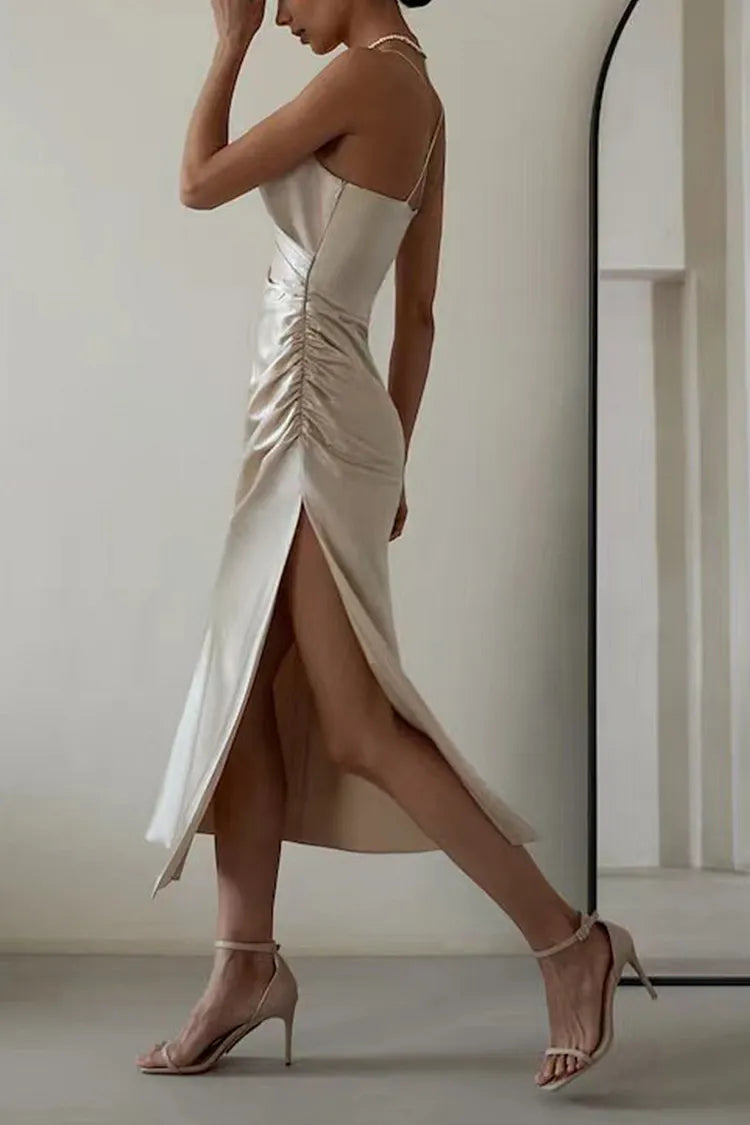 Satin V-Neck Backless Cami Dress