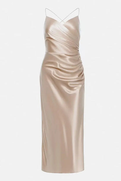 Satin V-Neck Backless Cami Dress