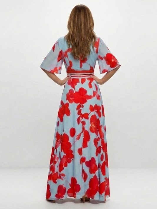 Rosetta – V-Neck Short Sleeve Floral Maxi Dress