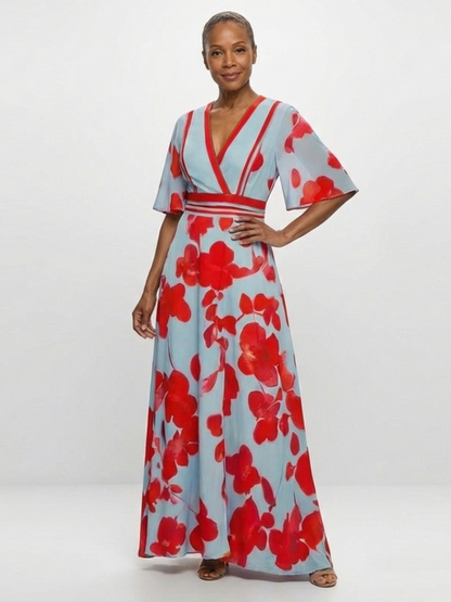 Rosetta – V-Neck Short Sleeve Floral Maxi Dress