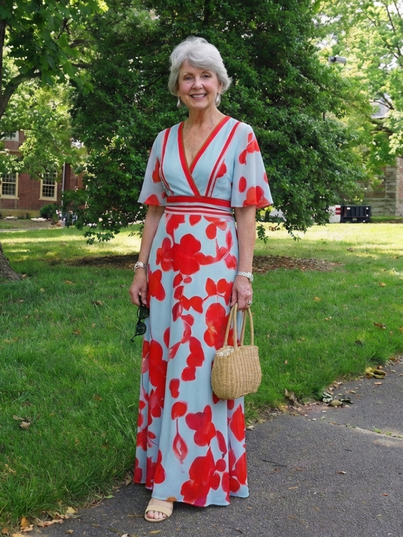 Rosetta – V-Neck Short Sleeve Floral Maxi Dress