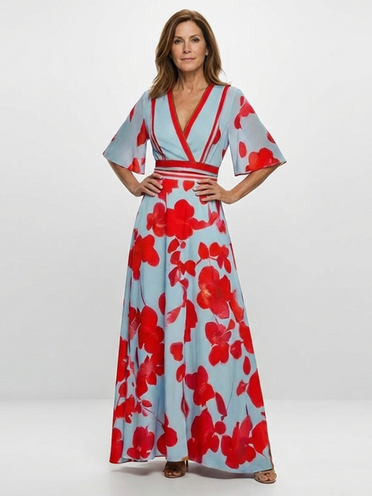 Rosetta – V-Neck Short Sleeve Floral Maxi Dress