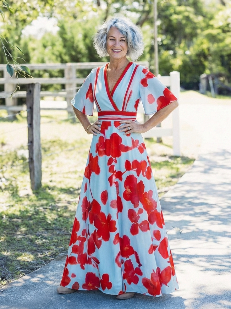 Rosetta – V-Neck Short Sleeve Floral Maxi Dress