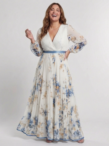 Florence – Long Sleeve Floral V-Neck Maxi Dress