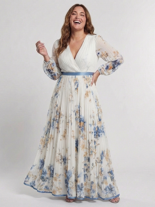 Florence – Long Sleeve Floral V-Neck Maxi Dress