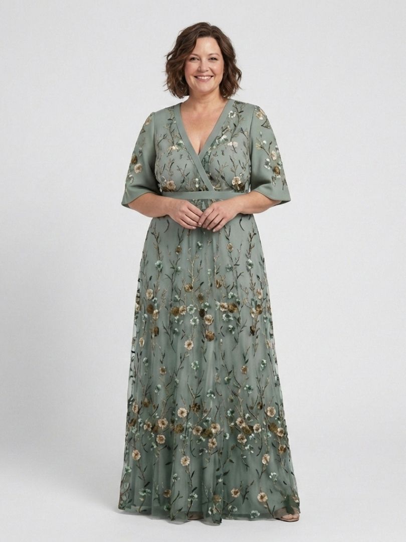 Lucia – Floral V-Neck Short Sleeve Maxi Dress