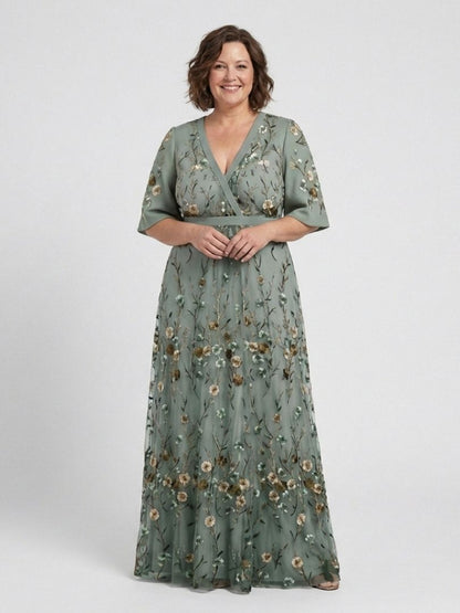Lucia – Floral V-Neck Short Sleeve Maxi Dress