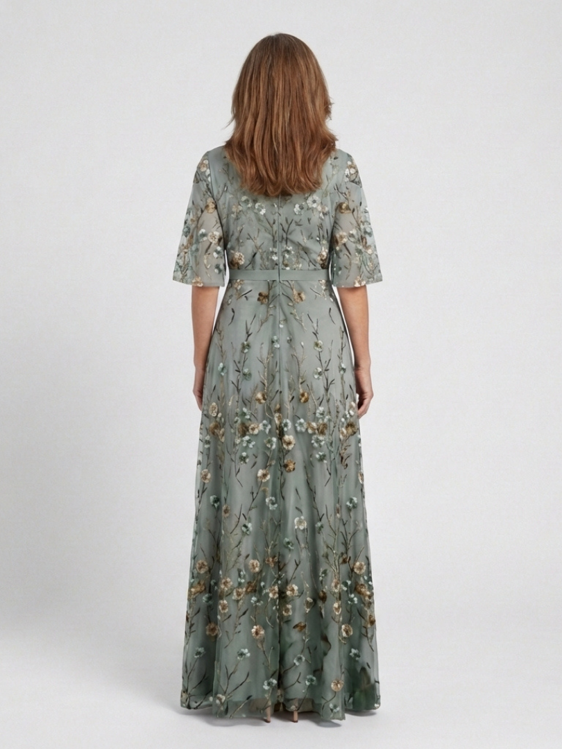 Lucia – Floral V-Neck Short Sleeve Maxi Dress