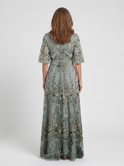 Lucia – Floral V-Neck Short Sleeve Maxi Dress