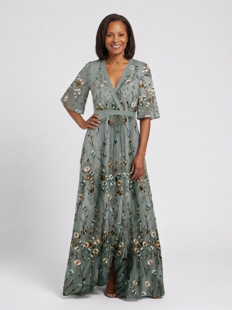Lucia – Floral V-Neck Short Sleeve Maxi Dress
