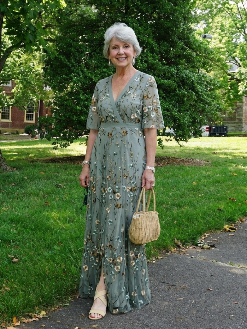 Lucia – Floral V-Neck Short Sleeve Maxi Dress