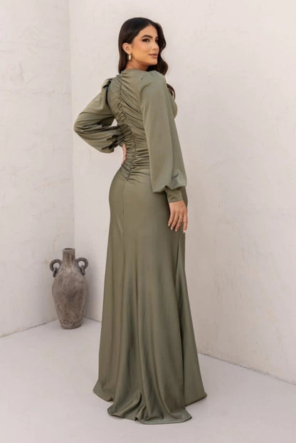 Nicoletta | Long-Sleeve Satin Dress