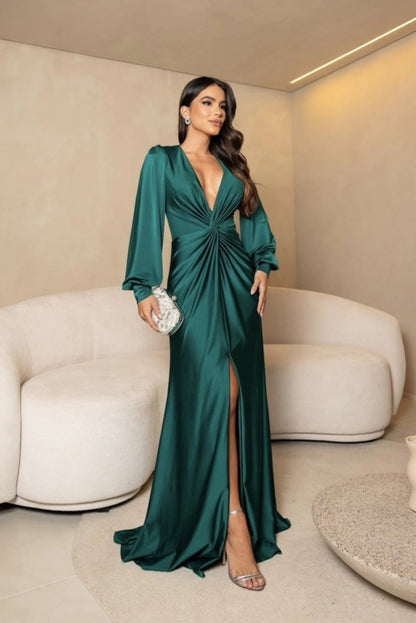 Nicoletta | Long-Sleeve Satin Dress