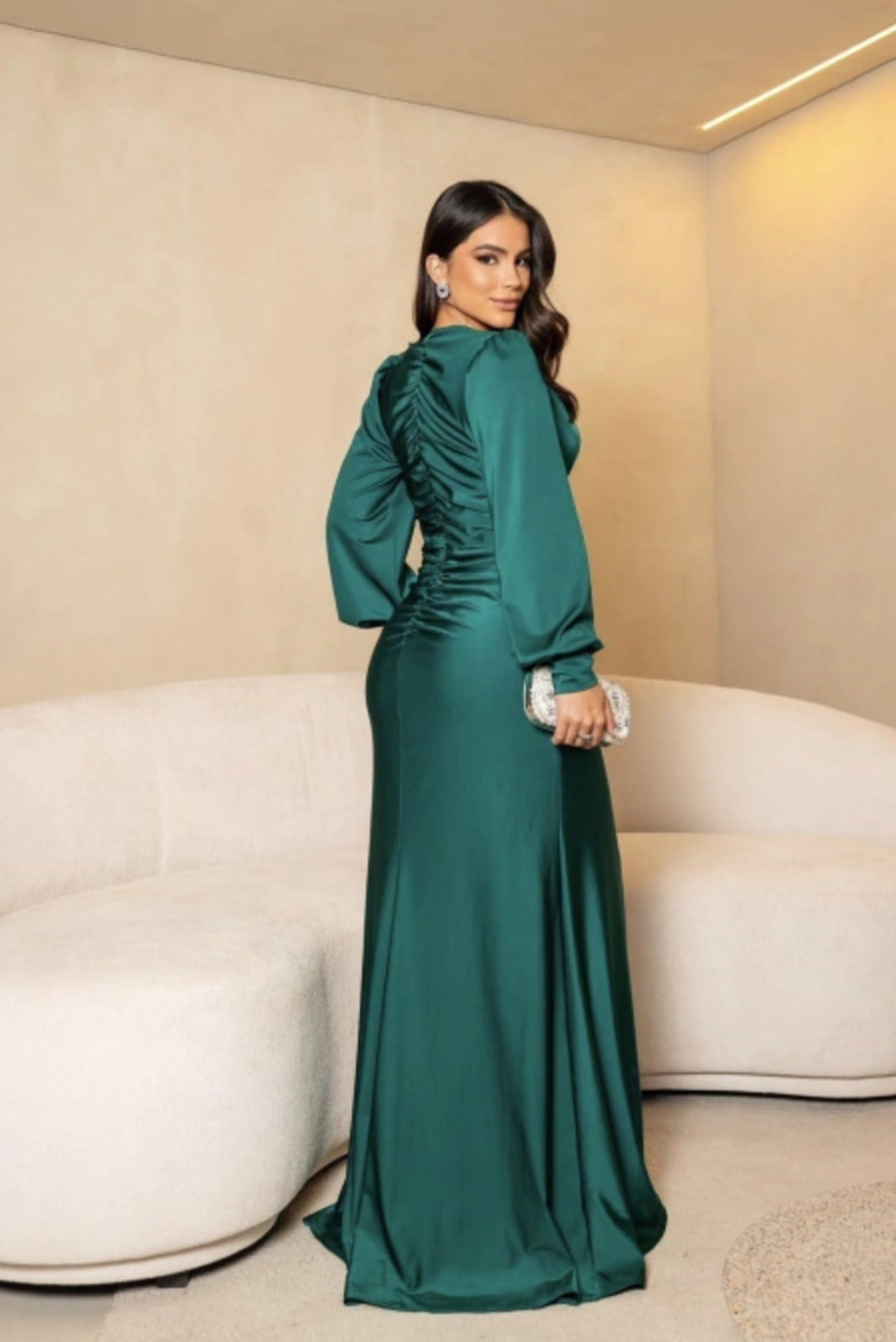 Nicoletta | Long-Sleeve Satin Dress