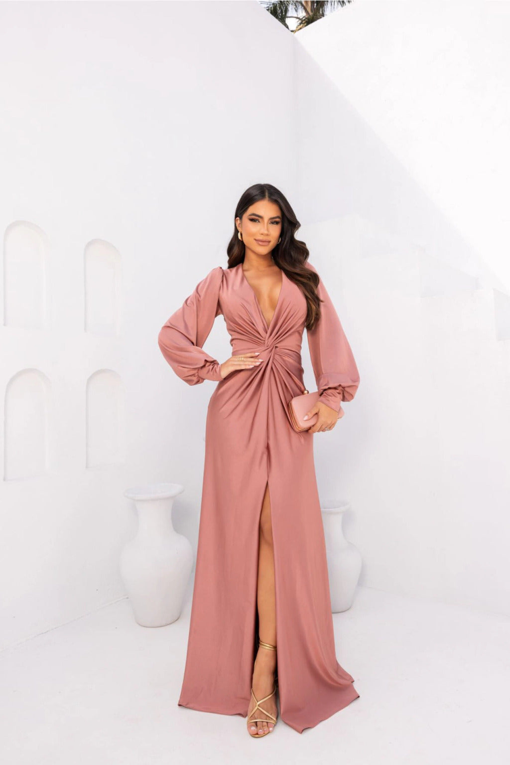 Nicoletta | Long-Sleeve Satin Dress