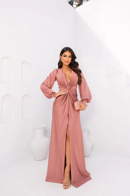 Nicoletta | Long-Sleeve Satin Dress