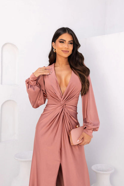 Nicoletta | Long-Sleeve Satin Dress
