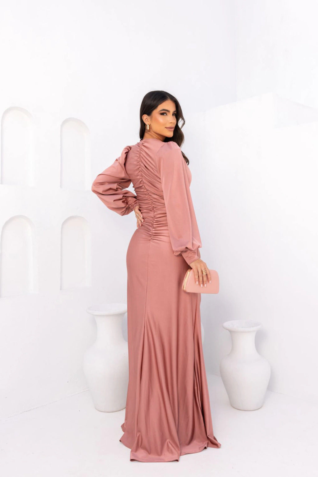 Nicoletta | Long-Sleeve Satin Dress
