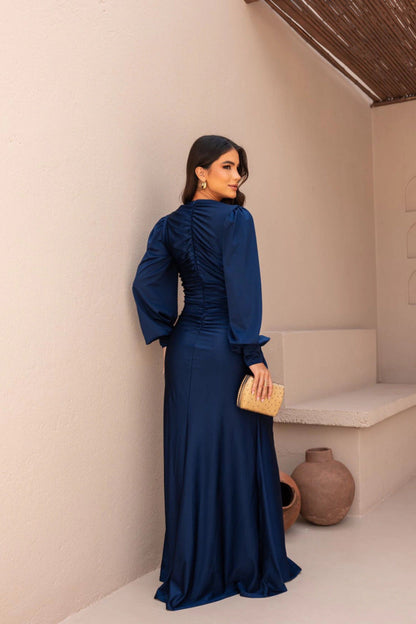 Nicoletta | Long-Sleeve Satin Dress