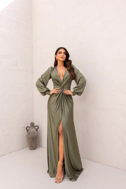 Nicoletta | Long-Sleeve Satin Dress