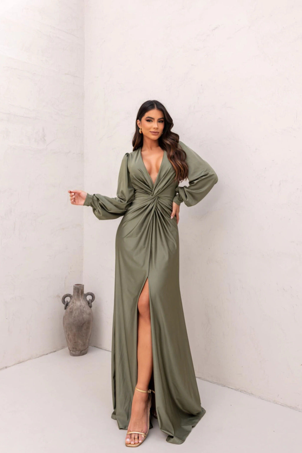 Nicoletta | Long-Sleeve Satin Dress