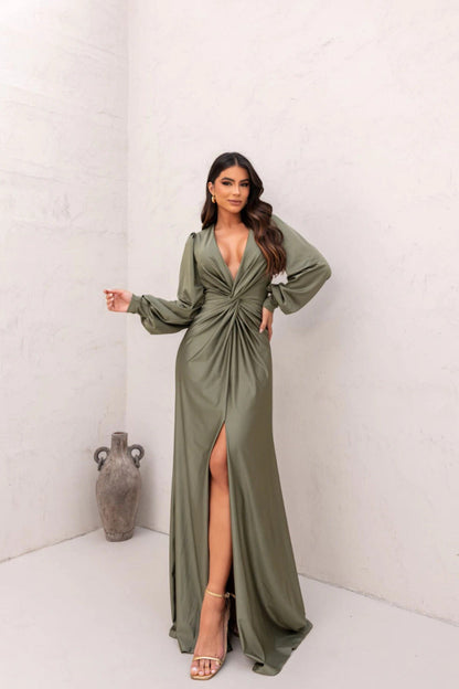 Nicoletta | Long-Sleeve Satin Dress