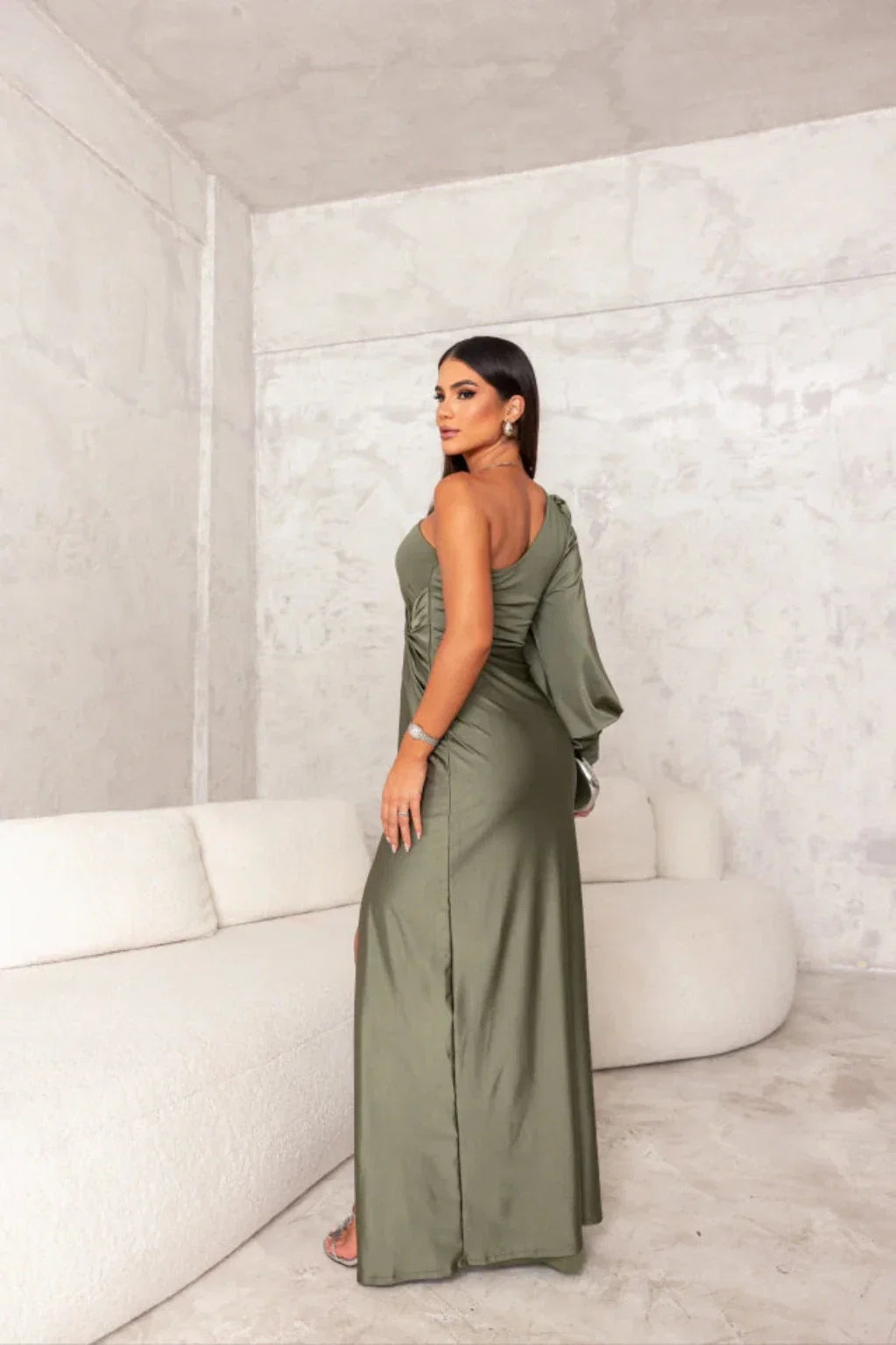 Leonora | One-Sleeve Satin Dress