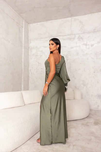 Leonora | One-Sleeve Satin Dress