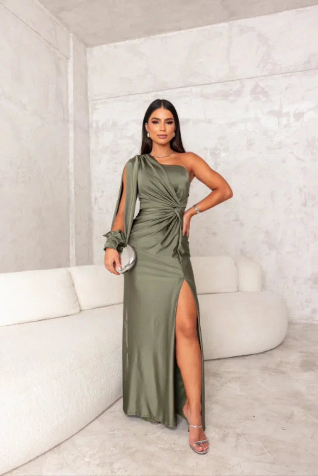 Leonora | One-Sleeve Satin Dress