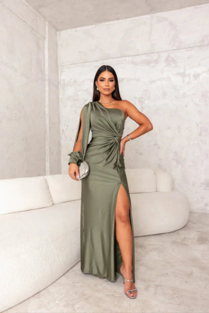 Leonora | One-Sleeve Satin Dress