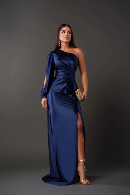 Leonora | One-Sleeve Satin Dress