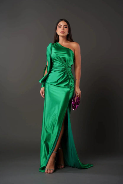 Leonora | One-Sleeve Satin Dress