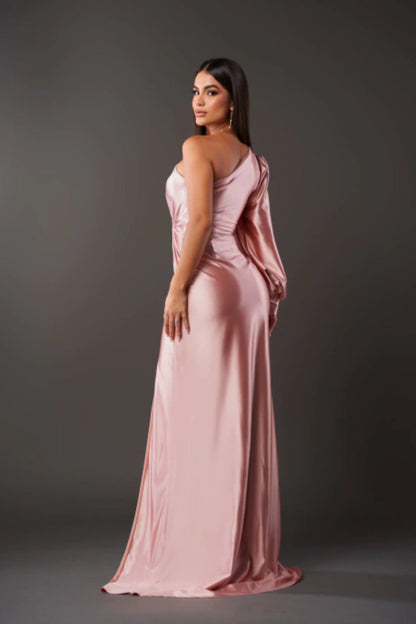 Leonora | One-Sleeve Satin Dress