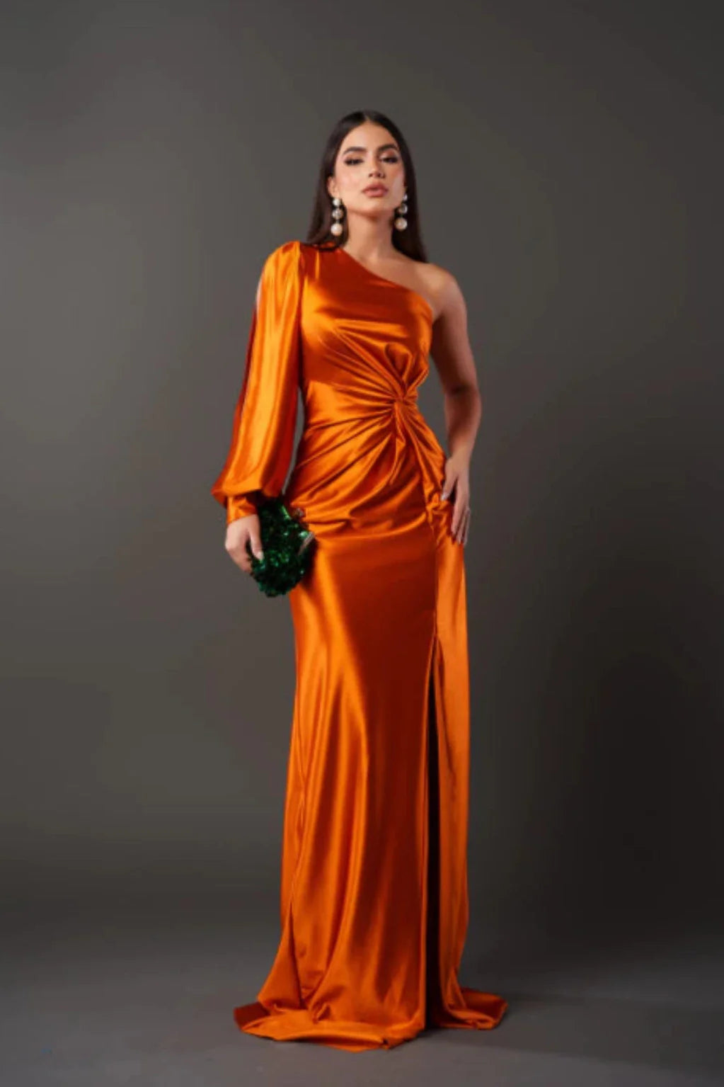 Leonora | One-Sleeve Satin Dress