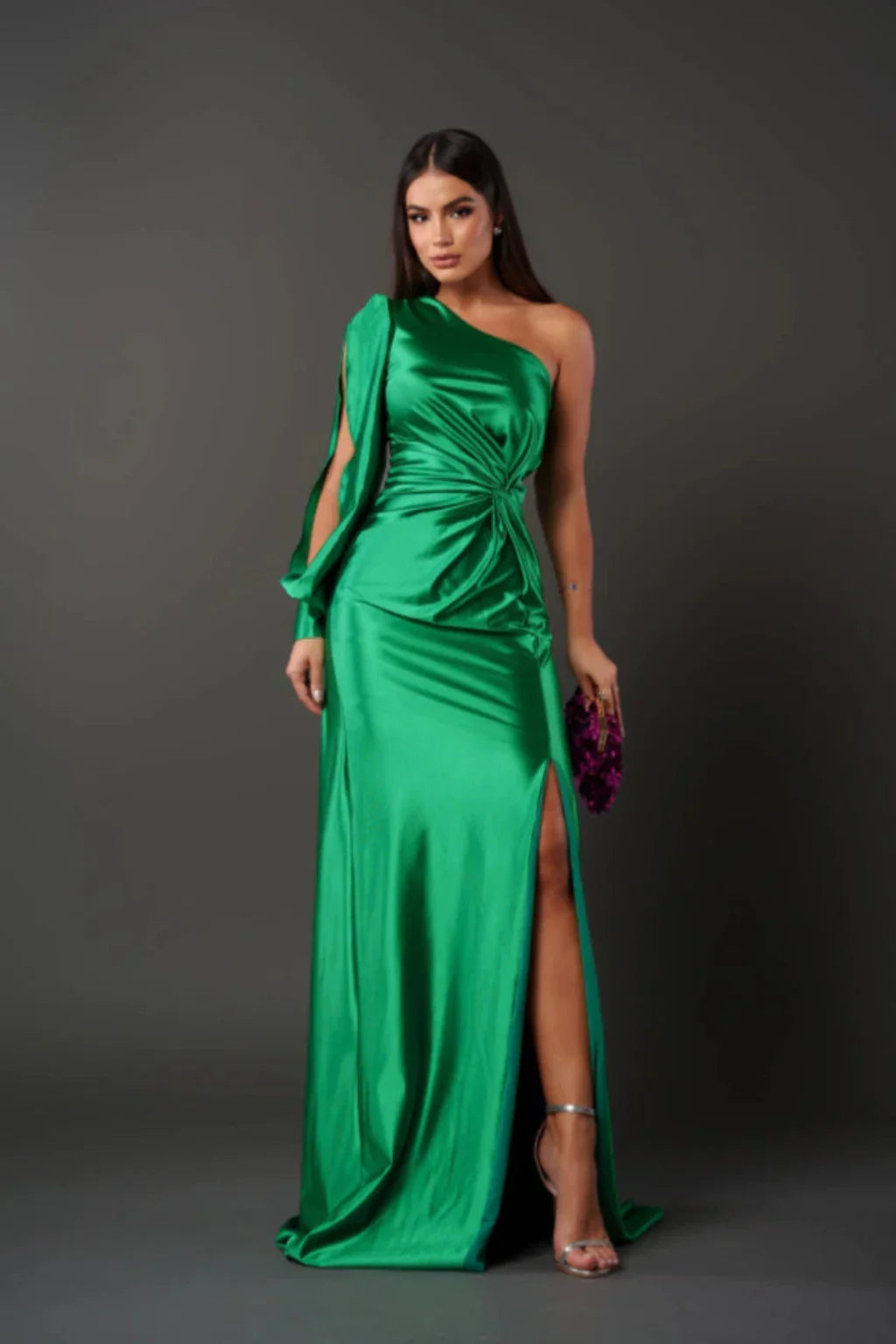 Leonora | One-Sleeve Satin Dress