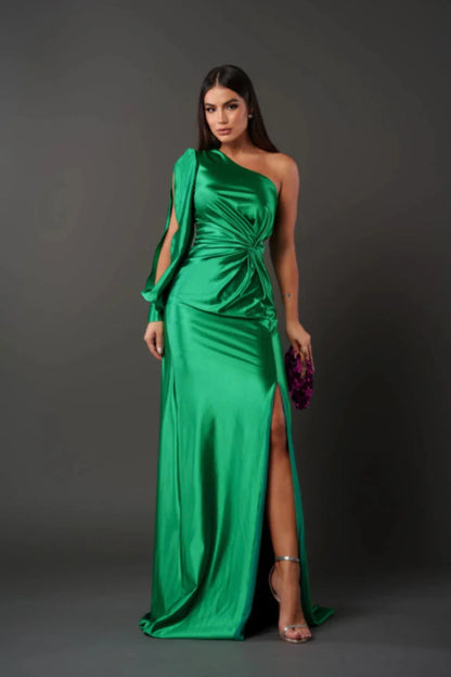 Leonora | One-Sleeve Satin Dress