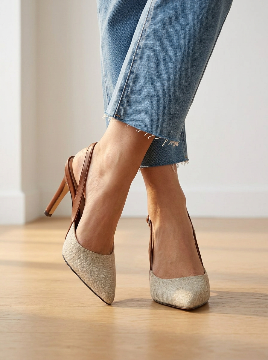 Amélie | Contrast Slingback Heels – Dark Brown